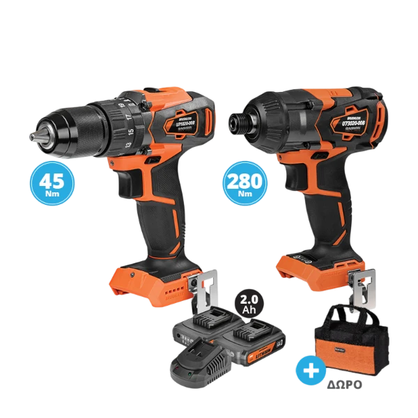 Σετ Δραπ/δα(U71020) Και Κατσ.(U73020) Unipower Krausmann 2 Li-ion 2.0A "BL" 20V Με Τσάντα (US100-22SB)