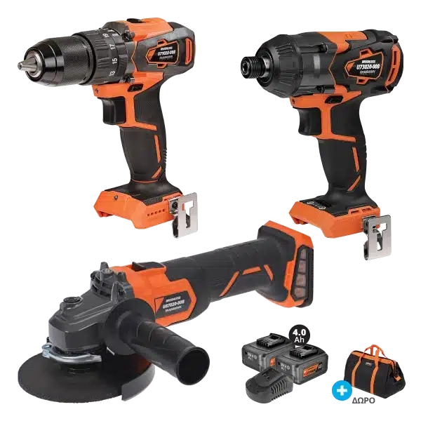 Σετ Δραπ/δα(U71020)+Κατσ.(U73020)+Γωνιακ.Τροχ. (U87020) Unipower Krausmann 2 Li-ion 4.0A "BL" 20V Με Τσάντα (US115-24SB)