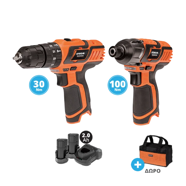 Σετ Δραπ/δα(U71012) + Κατσ.(U73012) Unipower Krausmann 2 LI-ION 2.0A "BL" 12V Με Τσάντα (US117-22S)