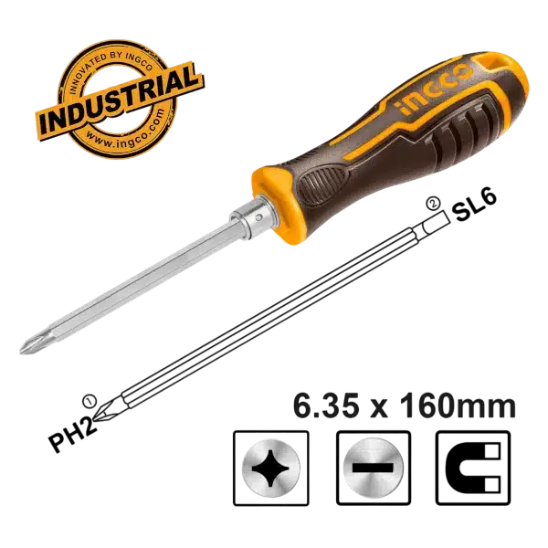 Κατσαβίδι Αποσπώμενο Διπλό 2 σε 1 - Σταυρός και Ίσιο Ingco