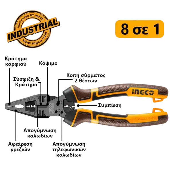 Πένσα 8 Σε 1 Industrial 8"/200mm Super Ingco