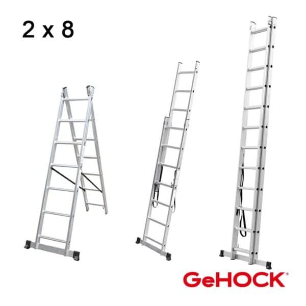 Διπλή Σκάλα Επεκτεινόμενη Αλουμινίου 2 x 8 Σκαλοπάτια GeHOCK