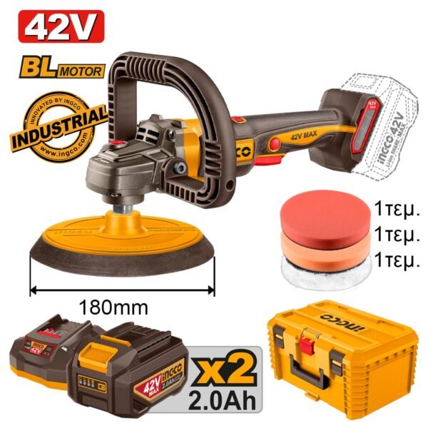 Αλοιφαδόρος Μπαταρίας 42V Li-Ion Φ 180mm + Εργαλειοθήκη Βαθιά 19" Ingco