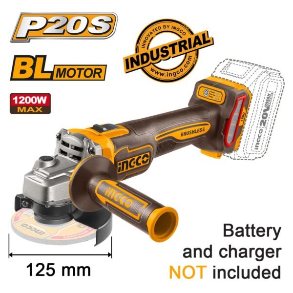 Γωνιακός Τροχός Μπαταρίας 125mm 20V Li-Ion SOLO Ingco