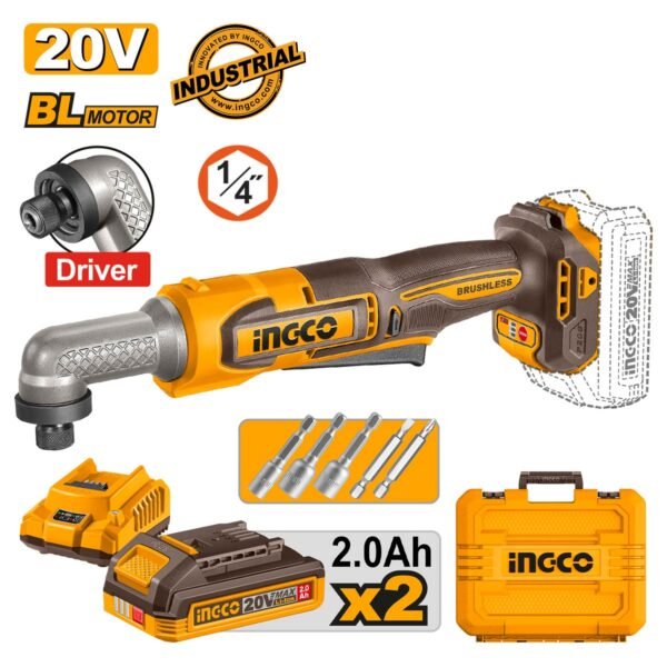 Παλμικό Γωνιακό Κατσαβίδι 1/4" Hex Μπαταρίας 20V Li-Ion 80Nm Ingco