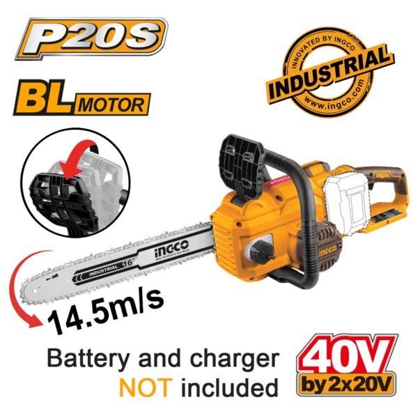 Αλυσοπρίονο Μπαταρίας 2x20V Li-Ion με 16"/40cm Λάμα SOLO Ingco
