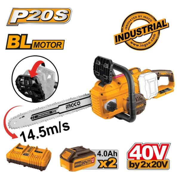Αλυσοπρίονο Μπαταρίας 2x20V Li-Ion με 16"/40cm Λάμα Ingco