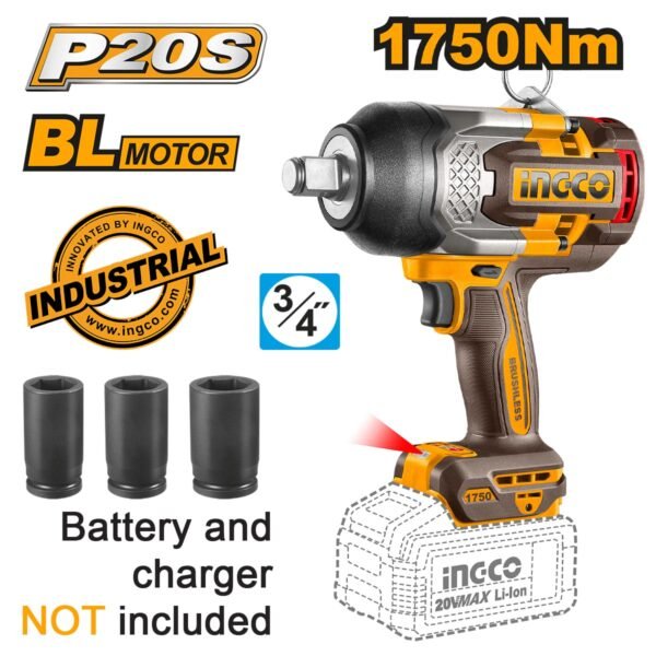 Κρουστικό Μπουλονόκλειδο Μπαταρίας 20V Li-Ion SOLO 1750-2100Nm Ingco
