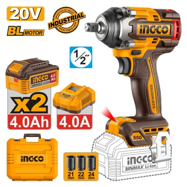 Μπουλονόκλειδο Κρουστικό Μπαταρίας 20V Li-Ion 550-700Nm Ingco