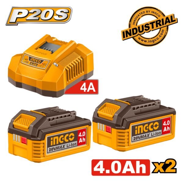 Μπαταρία 2 τεμ. 4.0Ah + Φορτιστής 4Α 1 τεμ. Σετ Ingco