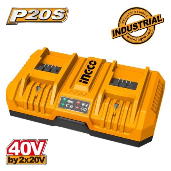 Ταχυφορτιστής 2 Θέσεων 2x20V 4A+4A Ingco